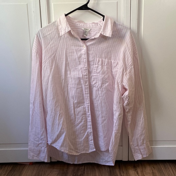 pink/white stripe forever 21 button down. size Large - Picture 1 of 1